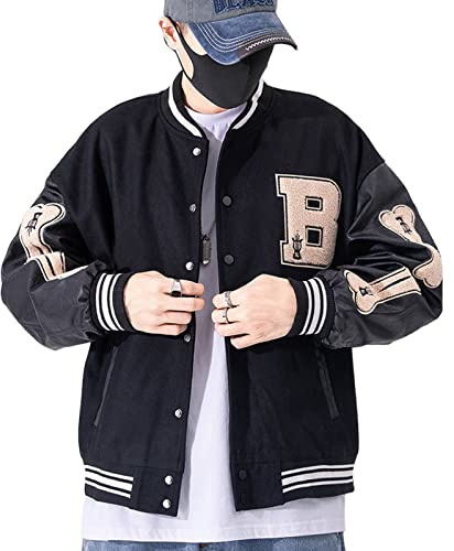 GIJOVANA Chaqueta Hombre Entretiempo Universitaria Chaqueta de Béisbol Mujeres College Jacket Harajuku Oversized Otoño Invierno Abrigo(Negro,XS)