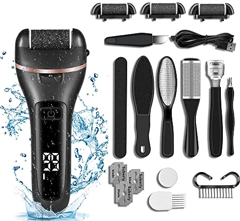 Electric Callus Remover and Foot polisher-Rechargeable-waterproof-10pieces Pedicure Set. (Black)