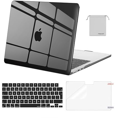 MOSISO Coque Compatible avec MacBook Air M5 M4 M3 M2 13 Pouces 2022-2026(A3449/A3240/A2681/A3113) 13,6 Pouces Protection Étui Rigide&Clavier QWERTY&Protecteur D'écran&Sac Rangement,Fumée Noir