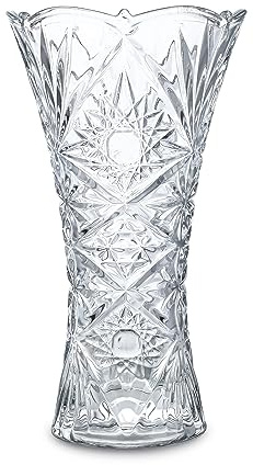 kanpura Clear Crystal Vase, Glass Flower Vase Thickening Design Suitable for Home Christmas Centerpieces Decor, Mothers Gift,9.2'' Tall(1 Piece)