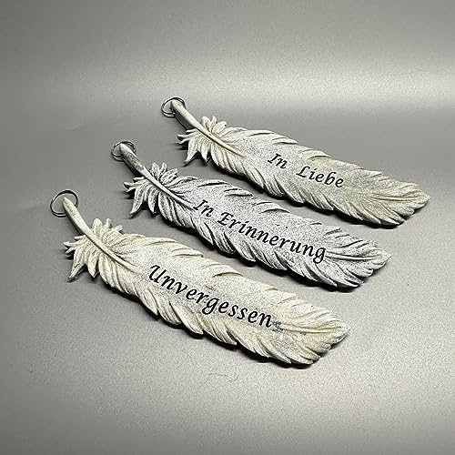 eberin · Figura decorativa de plumas · Decoración para tumba · Pluma con frase de luto para tumba para tumba o colgar · Decoración de tumba cementerio · 3 diseños a elegir (Unvergessen)