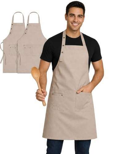 Didart Handmade Delantal cocina mujer, Pack 2 Uds. Delantal Camarero, Mandil Hombre. Resistente a la Humedad. 3 Bolsillos, Barbacoa, Cocina, Trabajo. Regalo padre. Regalo abuelo