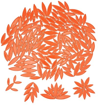 BTMIEY Leaf Petal Ceramic Mosaic Tiles, 170 PCS Random Color & Size, Orange, DIY Mosaic Making Stones for Crafts, Wall Decoration