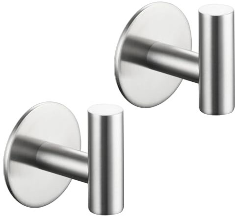 Tecmolog Colgador Toallas Gancho Pared Acero Inox 2 Piezas Ganchos Adhesivos para Baño, Níquel Cepillado, SBH235NA-2