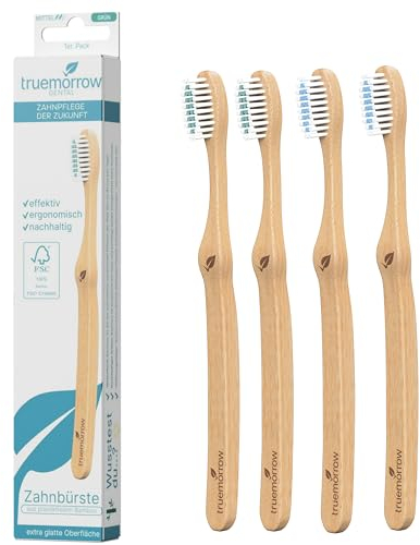 truemorrow Spazzolino da denti in bambù | certificato sostenibile, senza plastica, manico biodegradabile | 100% vegano