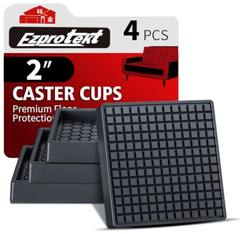 Furniture Coasters - 2x2 Non Slip Furniture Pads for Hardwoods Floors, 4 PCS Square Rubber Non Skid Furniture Caster Cups, Anti Slide Furniture Feet Floor Protectors for Bed Couch Stoppers (Black)