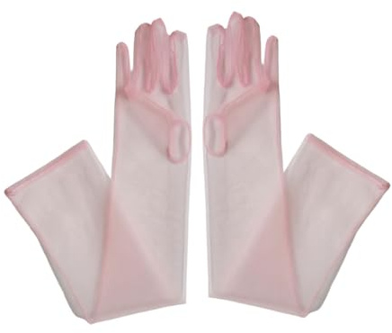 Guangcailun Encantadores guantes de novia de tul transparente para un aspecto romántico, etc., guantes de vestido de novia de gasa de tul, guantes transparentes, rosa, 55cm