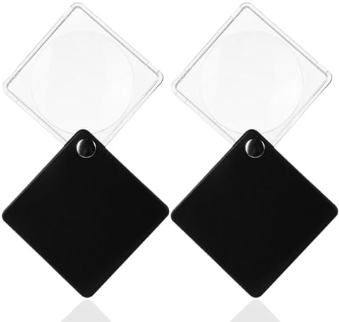 OQKAHIV Mini Lupa de Bolsillo Plegable, Pack de 2 Minilupes, Lupa de Bolsillo Plegable y portátil para Lectura y Manualidades, para joyeros y Personas Mayores, para Oficina y Lectura, Color Negro