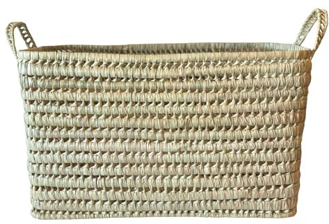 Panier de Rangement en Osier Rectangulaire (60 cm), Grand Panier Tressé avec Anse. Décoration Boheme Chic. Coffre de Rangement, Malle en Osier pour la Chambre, la Salle de Bain.
