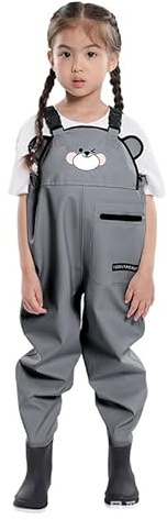 BABYBEEUS Kids Toddler Chest Waders 1-piece Boots Attached for Fishing, Hunting, Waterproof Outdoor, Stay Dry (US, Age, 3 Years, 4 Years, Grey)