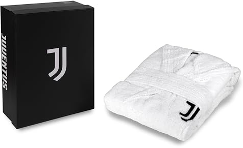 hermet Juventus, Accappatoio con Cappuccio, Accappatoio Bambini e Ragazzi, Unisex, in Spugna 380 gsm, 100% Cotone, Logo del Juventus Lato Cuore, Taglia 12/14 Anni