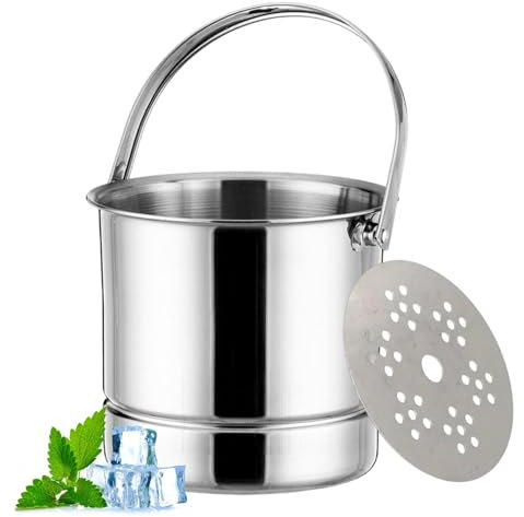 Secchiello per ghiaccio – Secchiello per ghiaccio con coperchio e pinza | Secchiello per ghiaccio vino | Vino in acciaio inox con manico | Secchiello per vino con pinza, accessori per whisky, vodka