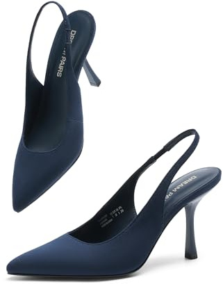 DREAM PAIRS Escarpins à talons aiguilles pour femme avec bride arrière et bout pointu fermé, robe de mariée élégante pour mariage, fête sexy, Daim bleu marine, 37.5 EU