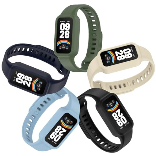 CHULN 5 st silikonarmband kompatibelt med Xiaomi Smart Band 9 Active och Redmi Smart Band 3, justerbart sportband ersättning för Xiaomi Smart Band 9 Active.(Ingen värd)