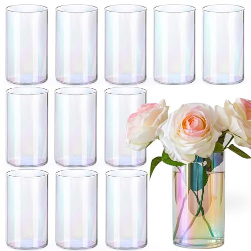 Glass Vase Cylindrical Vase for Desk Decoration, Flower Vase Candle Glass Bottle Pebble Bottle Can Be Used for Party Wedding Banquet Decoration (12, 8.5×15-Color)