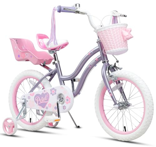 Glerc Bicicleta Infantil 16 Pulgadas para Niñas de 4 5 6 7 Años, Estilo Princesa con Borlas del Manillar & Cesta & Ruedas de Entrenamiento, Color Lila