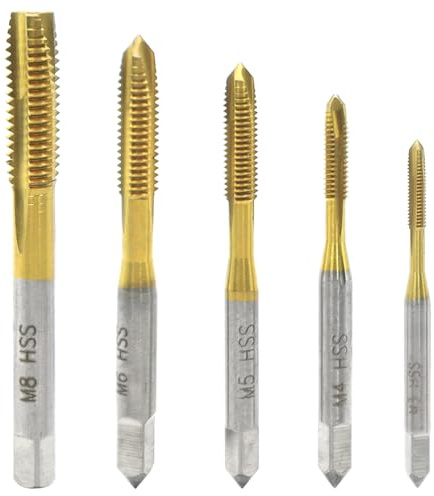 Aoyswuz - Lote de 5 roscadores de espárrago rectos M3 – M8 – Broca roscada HSS con revestimiento de titanio para roscado