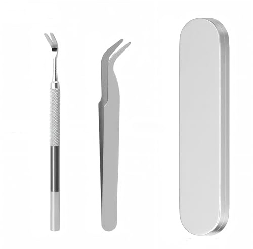 2PCS Tick Remover Tools Set - Stainless Steel Tick Removal Kit for Humans Dogs Cats Pets - Includes Fine Tip Tweezers and Tick Remover with Metal Storage Box (Silver)