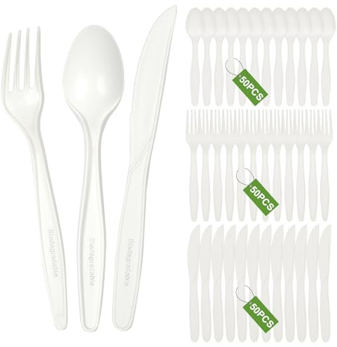150 Pièces Couverts en Plastique Reutilisable, 50 Fourchettes, 50 Cuillères et 50 Couteaux, Compatible Lave-vaisselle, sans BPA, Couverts de Table pour Fêtes de Famille, Mariages, Anniversaires