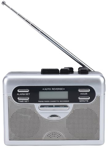 Sxhlseller Kassettspelare AM FM-radio, Retro Kassettbandspelare med Digital Klocktimer, Inbyggd Högtalare och 3,5 Mm Mikrofonuttag för Hörlurar, Kompakt Present Till Musikälskare