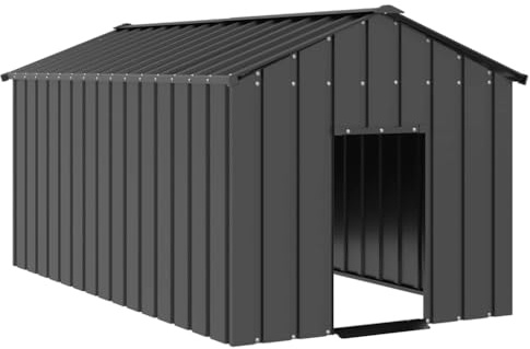 Mokuyary Hundkoja med tak galvaniserat stål 114 x 202 x 101 cm kennel med markis metallhundpark utomhus för innergård trädgård terrass
