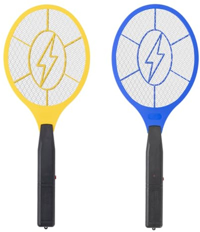 2 Pack Electric Fly Swatter (Yellow & Blue), High-Voltage Bug Zapper with Safety Mesh, Indoor/Outdoor Mosquito Killer, Battery Powered Pest Control, AA Batteries Required (Not Included)