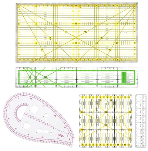 5 Pièces Coutures Règles avec Échelle et Indications D'angles | 15x15cm/15x30cm/5x30cm/15x3cm/25x14cm, Règles de Patchwork, Regle Patchwork Couture Précise pour Le Matelassage