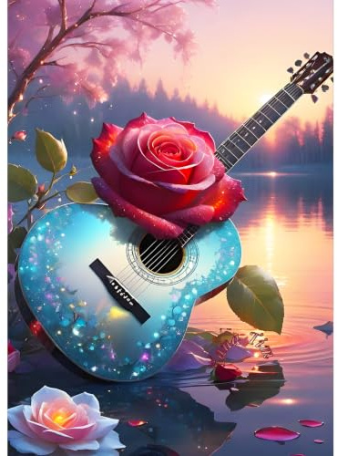 GDYEEH Ros blommor diamantmålning kit vuxna, 5D solnedgång reflektion diamant konst bilder nybörjare, gör-det-själv rund full borr gitarr diamanter konst målning broderi hem vägg dekor 30 x 40 cm