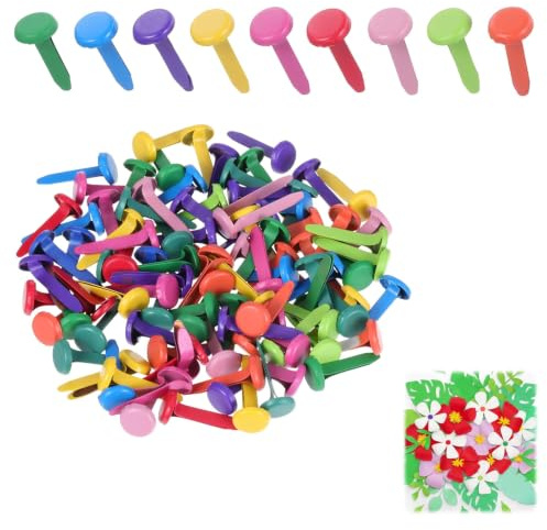 200 Attaches Parisiennes Pastel 8mm Metal Brads pour Scrapbooking Cartes | Tete ronde multicolore, alliage robuste, surface lisse, facile a plier, rangement boite compacte, decoration bureau