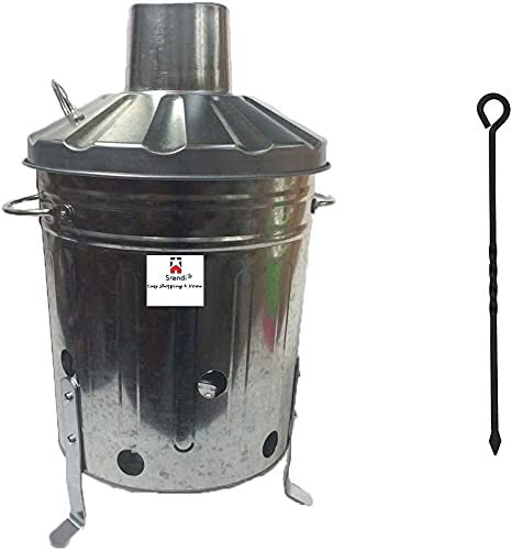 Small Medium Large 15L 60L 90L Litre Metal Galvanised Garden Incinerator Fire Bin Burning Leaves Paper Wood Rubbish Dustbin Shovel and Poker Made in U. K. (15L INC with Poker)