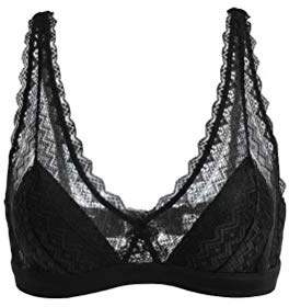 SilRiver Damen aus Spitze Bralette Bügelloser Seiden-BH (Small,Schwarz)