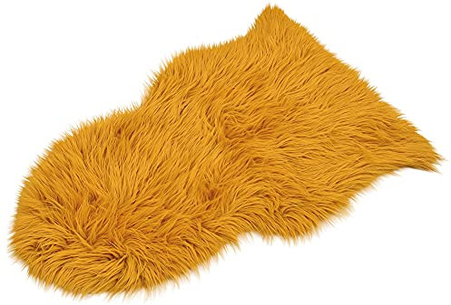 matches21 Flauschig weiches Kunstfell Dekofell hochwertiges Schaffell-Imitat gemütlicher Fellteppich Teppich langflorig 80x50 Farbe gelb