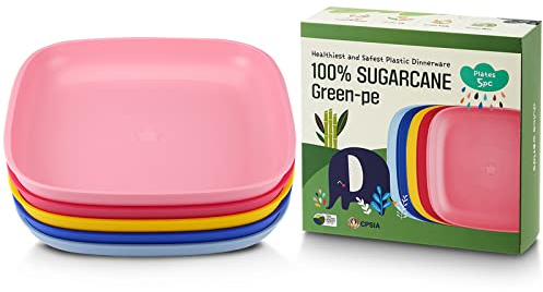 ZUCKERROHR Kinder Teller 5er Pack (20 cm) - Bio Geschirr für Kleinkinder - LFGB & USDA zertifiziert - Mikrowellen und Spülmaschinenfest - BPA-frei, Wiederverwendbar, Leicht & Bruchfest - Multi