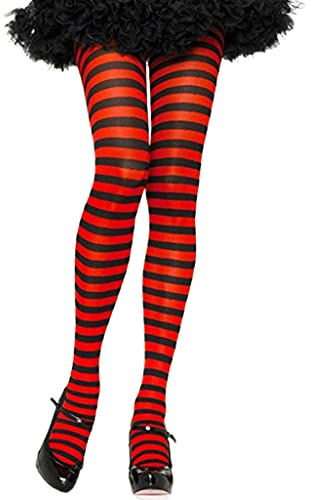 Kemelo Medias de Rayas Multicolores para Mujer - Navidad, Halloween, Cosplay - Elásticas, Rojo y Negro