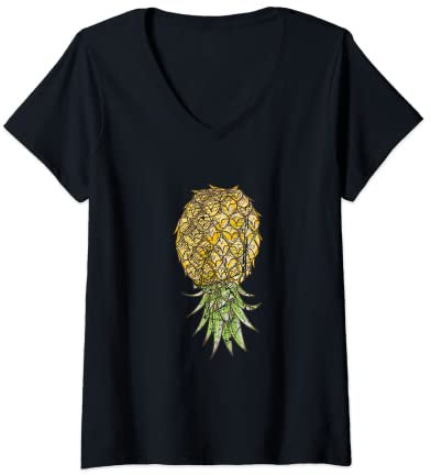 Femme Adorable balançoire à l'envers en forme d'ananas hawaïen, fruits tropicaux T-Shirt avec Col en V