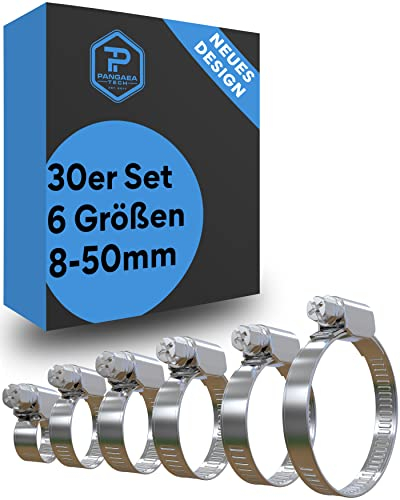Pangaea Tech Edelstahl Schlauchschellen Set 30 Stück - 6 Größen (8-50 mm) - Profi Qualität (W2) nach DIN 3017
