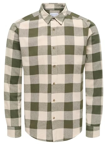 Only & Sons Gudmund Life Chemise à Manches Longues Motif Carreaux Taille L, Vert forêt, L