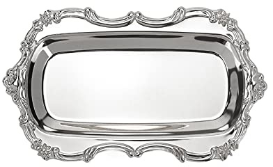 KUMGROT Kleines schickes Serviertablett für Tee, Kaffee, Vintage, Schmuck-Organizer, Elegante Dessertplatte, Süßigkeiten-Tischzubehör für Geburtstag, Party, Hochzeit, Silber, 20 x 12,3 cm