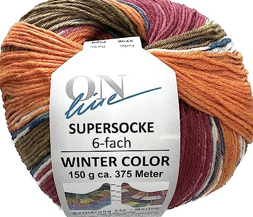 ONline Supersocke 6-fach 150g Sort. 332 Winter-Color 2798 - Pink/Orange/Helbraun