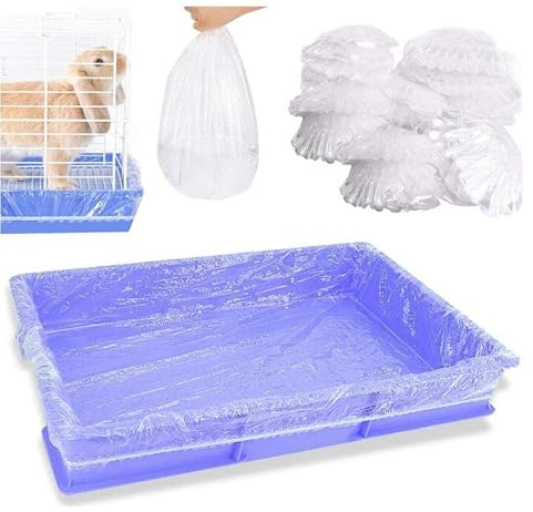 MoYouno 30 pcs Disposable Rabbit Cage Liners，Clear Plastic Small Animals Cage Liner Bag Litter Toilet Film，Easy Cleaning Leakproof Cage Accessories， for Bunny Hamster Totoro etc Small Animals (L)