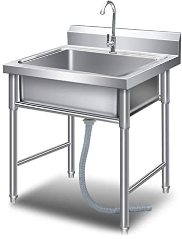 Commercial Stainless Steel Sink Single Tank Sink for Outdoor Wash Basin with Stand/Faucet Free-Standing Practical Sink,Used in Garage Restaurant Hotel Laund,19.68'',23.6'' (50Cmx50Cmx80Cm)