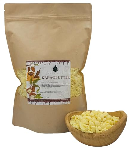 Woodflame Kakaobutter, Pastillen, Perfekt geeignet für Kosmetik, natürlich vegan und rein, Theobroma cocoa seed butter, Lebensmittelqualität