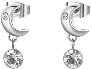 Brosway Orecchini Donna, Orecchini Pendenti in Acciaio e Cristalli con Simbolo Luna | Collezione CHAKRA - BHKE180