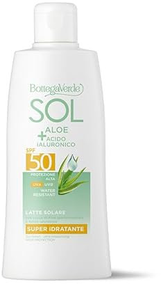 Bottega Verde - SOL Aloe e Acido Ialuronico, Latte Solare Corpo, SPF 50, Protezione Alta, 200ml, Protegge dai Raggi UVA e UVB e Idrata Intensamente