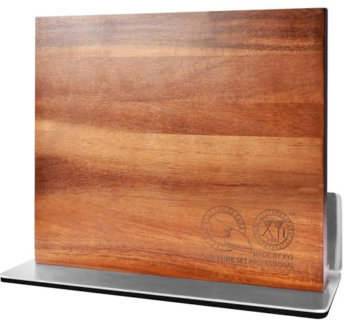 XYJ Bloc à couteaux magnétique, en bois d'acacia, porte-couteaux double face avec aimants puissants, porte-couverts multifonction, organisateur de couteaux, étagère de rangement pour la cuisine