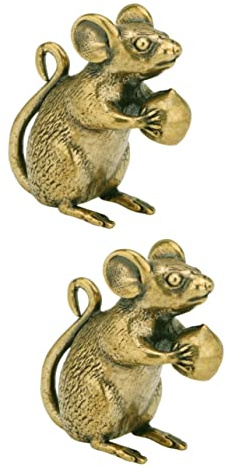 TOPBATHY 2 Uds Adorno De Ratón De Latón Adorno De Escritorio Adornos Figura De Ratón Queso De Rata Mini Decoración Figuras del Zodiaco Colgantes del Zodiaco Hinese Decoración del Coche