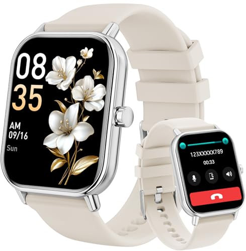 Haulvean Reloj Inteligente Hombre Mujer, 1.85''Smartwatch Hombre Mujer con Llamadas Bluetooth, 200+ Modos Deportivos Pulsera Actividad con Pulsómetro, Sueño, IP68 Smart Watch para iOS Android（White）
