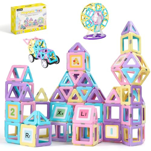 ECHOCUBE 120 st magnetiska byggklossar, STEM konstruktion magnetiska plattor set för barn, pedagogiska magneter leksaker jul födelsedagspresent för 3 + år gamla pojkar och flickor
