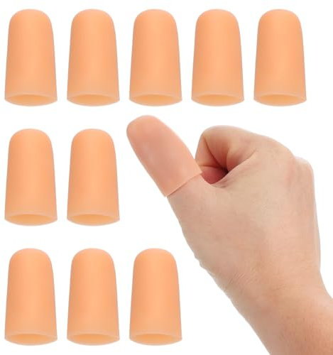 PATIKIL 1.6 Silicone Gel Finger Cots, 10 Pcs Support Fingertips Sleeve Protector Thumb Finger Caps for Finger, Beige