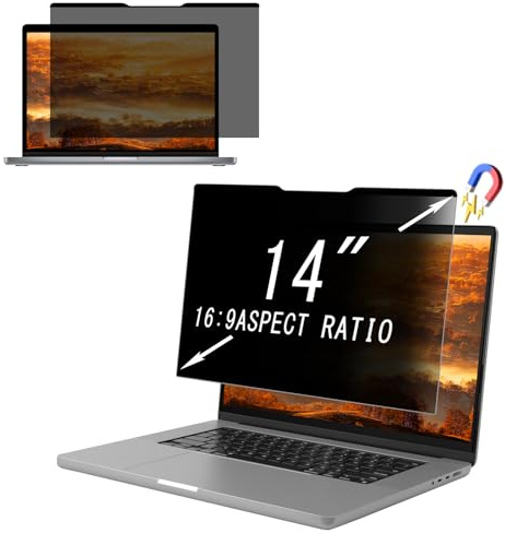 NicMool Laptop Magnetischer Monitor Blickschutzfilter für 14 Zoll 16:9, Abnehmbar Anti Glare, Anti Blaulicht, Laptop Privacy Screen Blickschutzfilter und Bildschirmschutz Kompatibel mit 14 16:9